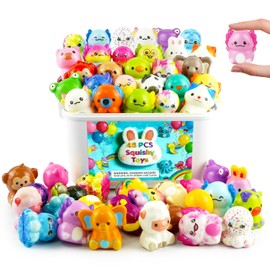 48-Pack Slow Squishy Toys Soft Stress Relief Fidgets Toys for Kids 4-12, with 48 Encouragement & Gratitude Cards, Classroom Prizes Birthday Party Favors Goodie Bags Stuffers (Animal, 48)