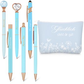 Nezyo Inspirational Gift Set for Women Including 6 Motivational Ballpoint Pens and 1 Cosmetic Bag Gift for Christmas Mother's Day for Colleague Nurse Teacher, blue, Style 2