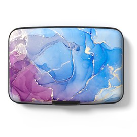 Hsxnam Credit Card Holder Wallet, Small RFID Metal Credit Cards Wallet Cute Pocket ID Case for Women and Men, Blue Purple Marble