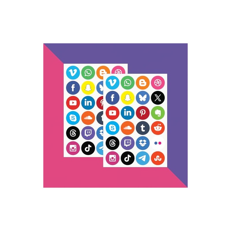 PAPERZIP - Social Media Logos – 48 Stickers for Business,