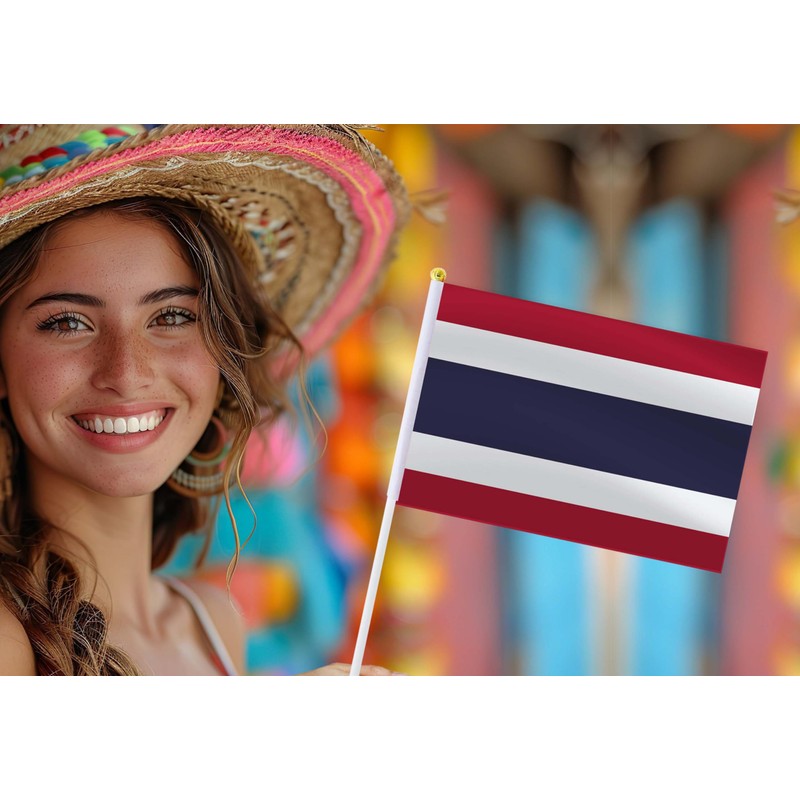 Thailand Handheld Small Flag Set,10 PCS 5×8 Inch Mini Thai