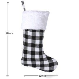 fegwave Christmas Stockings Set of 5 Pack, Buffalo Plaid Christmas Stockings, 18 Inch Black White Red Plaid Christmas Stockings, Farmhouse Family Christmas Stockings, White Red Xmas Stockings 5