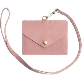 RafiCaro Pass Case, ID Card Holder, W Pocket, Commuter Pass Genuine Leather, Italian Leather, Neck Strap, ID Case, Employee ID Card, Card Case, For Men, Women, Dusty Pink