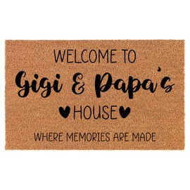Welcome Doormat Coco Coir Door Mat Gigi & Papa's House Where Memories are Made Grandparents Gift (30" x 18")
