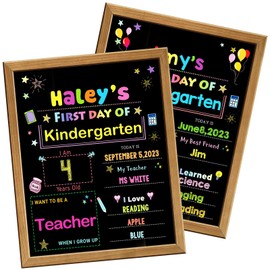 First Day & Last Day Of School Chalkboard With Frame, 1st Day of School Sign board for Preschool ＆ Kindergarten ＆ Elementary Kids, 14*11 Inches Double Sided School Board for Back To School Photo Prop
