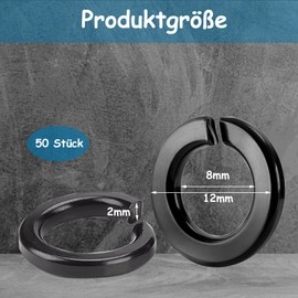 qingmeng Pack of 50 Spring Washers M8, Washers M8 Stainless Steel Black DIN 127 Snap Ring A2 V2A Spring Washers Body Washers for Screws Threaded Rod Spring Lock Washers