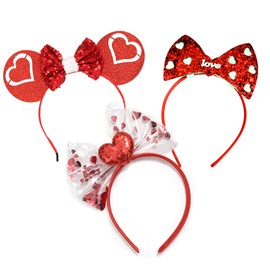 Needzo Red Bow Headband Set, Festive Hair Accessories For Women, One Size Fits Most (Pack of 3)
