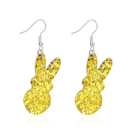 Easter Rabbit Dangle Earrings for Women Glitter Sequin Double sided Leather Holiday Drop Earring Celebration Party Jewelry Christian Baptism Creative Friendship Gifts-Yellow