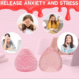 PICKONA 2Pcs Taba Squishy Strawberry, Taba Squishy, Soft Strawberry Sensory Toys, Stress Relief Squeeze Toy for Kids Adults, Toy Gift for Kids Adults (taba-strawberry-pink)