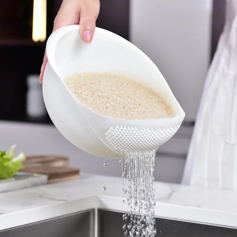Rice Sieve Plastic Colander Kitchen Drain Basket with Handles Rice