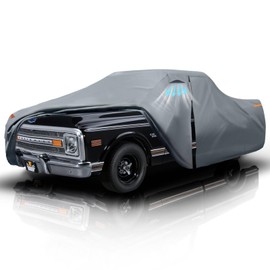 Chevy C10 Truck Cover Custom Fit 1960-1995 Regular/Extended/Crew Cab SB/LB(6.4'-8.5') with Door Zipper, 10 Layer Pickup Truck Cover Waterproof All Weather, Car Tarp for Wind Dust Sun etc Protection.