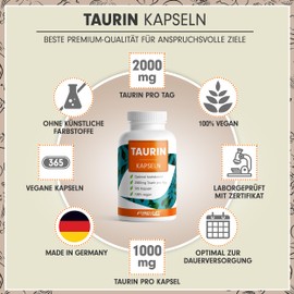 Taurine Capsules 730x - Optimal High Dose with 2000 mg Taurine per Day - Taurine with Over 99.9% Purity - No Additives - Laboratory Tested with Certificate - 2 x 365 Capsules