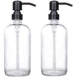 U Chef Juego de 4 Dispensador de jabón de Vidrio con Bomba de Acero Inoxidable, Dispensador de Jabón de Manos de 17 onzas para Loción líquida, Dispensador de Jabón de Baño y Cocina (2 Unidades)