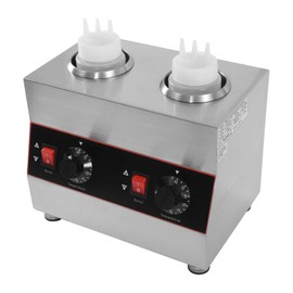 Commercial Hot Fudge Warmer Dispenser 320W 2 Pot Electric Cheese Sauce Warmer Stainless Steel Countertop Hot Cheese Dispenser with Squeeze Bottles for Cheese Caramel Butter Ketchup