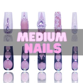 Nailzotica Medium Length Reusable Acrylic Gel UV High Quality Handmade Luxury Press On Nails - Style: Pink Ur Poison (Duck Shape/30mm Length), Size: Small
