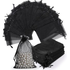 GeeRic 50 Piezas Bolsas de Organza, 10 x 15 cm Pequeñas Bolsas de Regalo de Malla con Cordón, Bolsas de Regalo para Boda Joya Navidad Fiesta Cumpleaños Caramelo Auriculare Recuerdos Y Souvenirs Negro