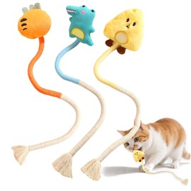 Gdrghe 3 Pack Cat Chew Toys, with Dental Health Rope Catnip, Bite Resistant Interactive Kitten Toys for Indoor Cats Organic Cotton Sisal Dual Material Teeth Cleaning Chewers for Kittens Adults