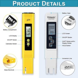 2Pcs PH Meter, TDS Meter Combo, Pool Water Test Kit, 0.05ph High Accuracy pH Tester +/- 2% Readout Accuracy Test Pen Portable for Household Drinking Water, Pool, Hydroponics, Aquarium