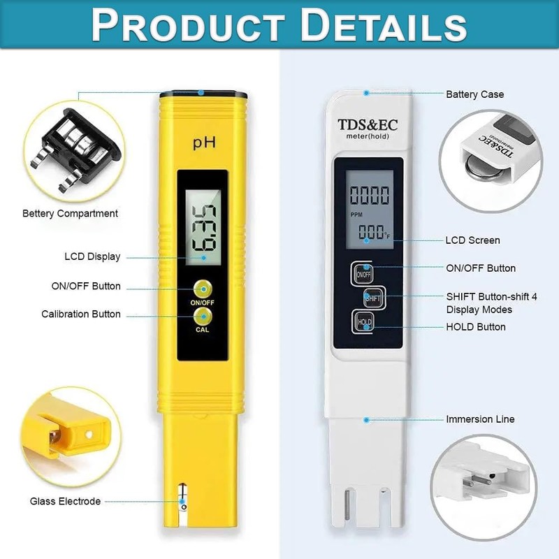 2Pcs PH Meter, TDS Meter Combo, Pool Water Test Kit,