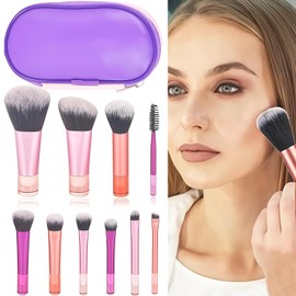 10-Piece Travel Makeup Brush Set: Mini Brushes with Portable Case, Perfect for Eye, Lipstick, Foundation, Contour, Blush, and Concealer