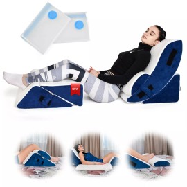 Ondekt Orthopedic 5 Pieces Bed Wedge Pillow Set, Includes 2 Vacuum Bags, Navy