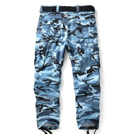 AKHIKING Men's Camo BDU Cargo Tactical Ripstop Casual Lightweight Baggy Combat 100% Cotton Pants with 8 Pocket Blue 32