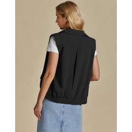 Luvamia Women's Trendy Zip Up Vest - Casual Sleeveless Jacket Outerwear With Pockets - Black Fall Top for Size Small (Fits 4-6)