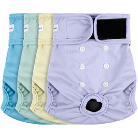 Barklincharm 4 Pack Reusable Female Dog Diaper, Highly Absorbent Doggie Diapers for Female Dogs, Dog Diaper Large, Yellow