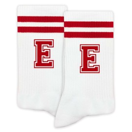 Striped Initial Socks with the Letter ‘E’ in Red, Socks for Adult, Teens, Men&Women, Gifts for Friends, Family, etc., Gifts for Birthday, Back to School, Graduation, Christmas.(229)