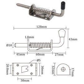 304 Stainless Steel Spring Latch Door Lock Spring Snap Lock Push Bolt Door Bolt Spring Latch Gate Latch with Rubber Handle for Yard Gate Shed Door, 10 x 128 mm