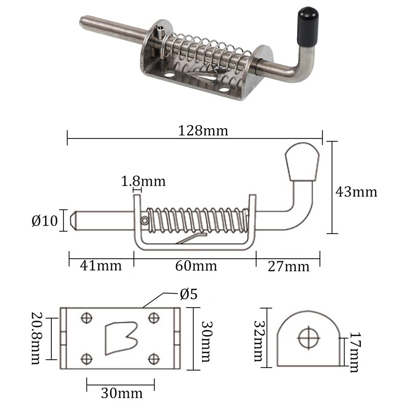 304 Stainless Steel Spring Latch Door Lock Spring Snap Lock