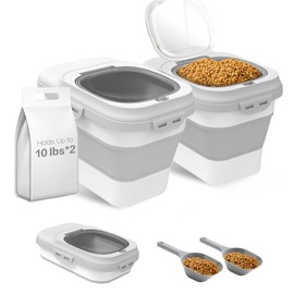 ANVS 2 Pack Dog Food Storage Container - Collapsible Cat Food Container with Airtight Lids, and Scoop,Dry Food For Dog, Cat and Other Pet Food (Grey, 10 lbs)