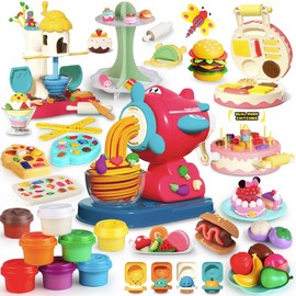 Kaelinda 4 in 1 Playdough Sets for Kids Ages 2-4 4-8 3-5, Playdough Toys with Playdough Ice Cream Set, 2 in1 Cake & Hamburger Maker, Noodle Maker & Play Dough Kitchen Kits for Boys Girls Gifts