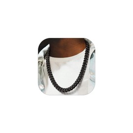 FaithHeart 14mm Black Chain Necklace for Men - Mens Hip Hop Chain Necklaces Miami Cuban Link Chains Sturdy Stainless Steel Curb Chain, Length 28 Inches