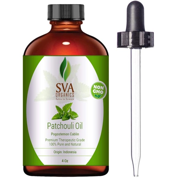 SVA Organics Patchouli Oil 4 Oz 100% Pure & Natural, Steam Distilled Therapeutic Grade for Skin Care, Hair Care, Body Massage, Aromatherapy