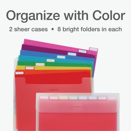 Oxford Portable File Organizer, 8 Plastic File Folders, Clear Case, Storage for Home and Office, Document Organizer, Holds 8-Tab Poly Project Folders, Letter Size, Assorted Colors, 2 Pack (52022)