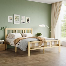 Goltriever 10 Inch High Bamboo Full Size Bed Frame with Headboard and Footboard, Wood Full Bed Frame No Box Spring Needed Heavy Duty, Metal Slat Support, Easy Assembly, Noise Free, Reinforced