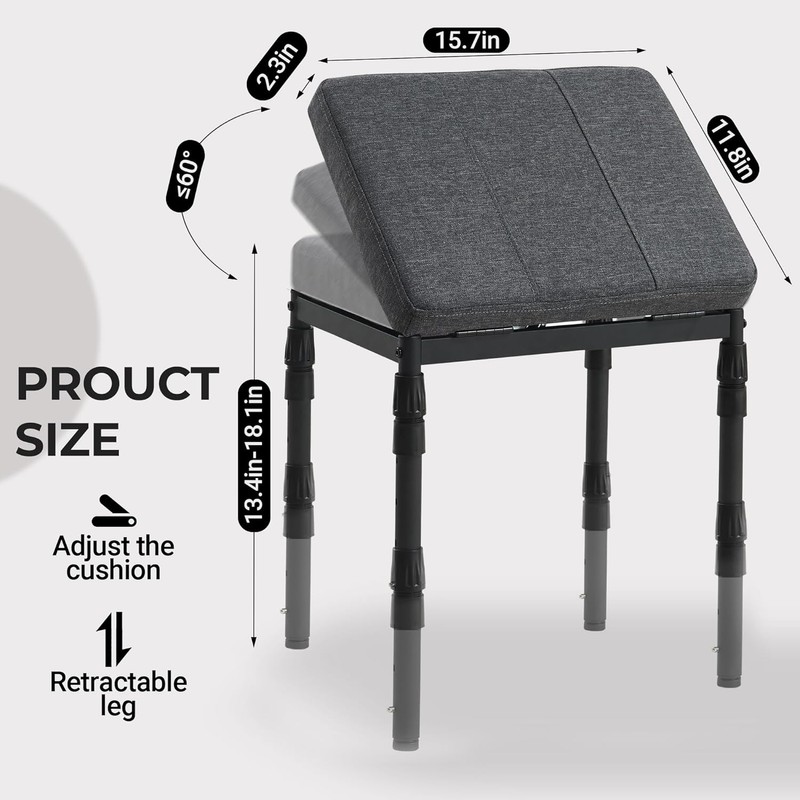 Adjustable Ottoman Pouf, 4 Height Position & 60 Degree Tilt