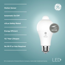 GE LED+ Motion Sensor LED Light Bulbs, 12W, Outdoor Security Lights, Daylight, A21 (2 Pack)