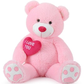 BENINY Red Heart Giant Teddy Bears, Big Teddy Bear Stuffed Animals with Embroidered I Love You for Girlfriend, Huge Valentines Fluffy Teddy Bear Birthday Gifts (Pink, 36 inches)