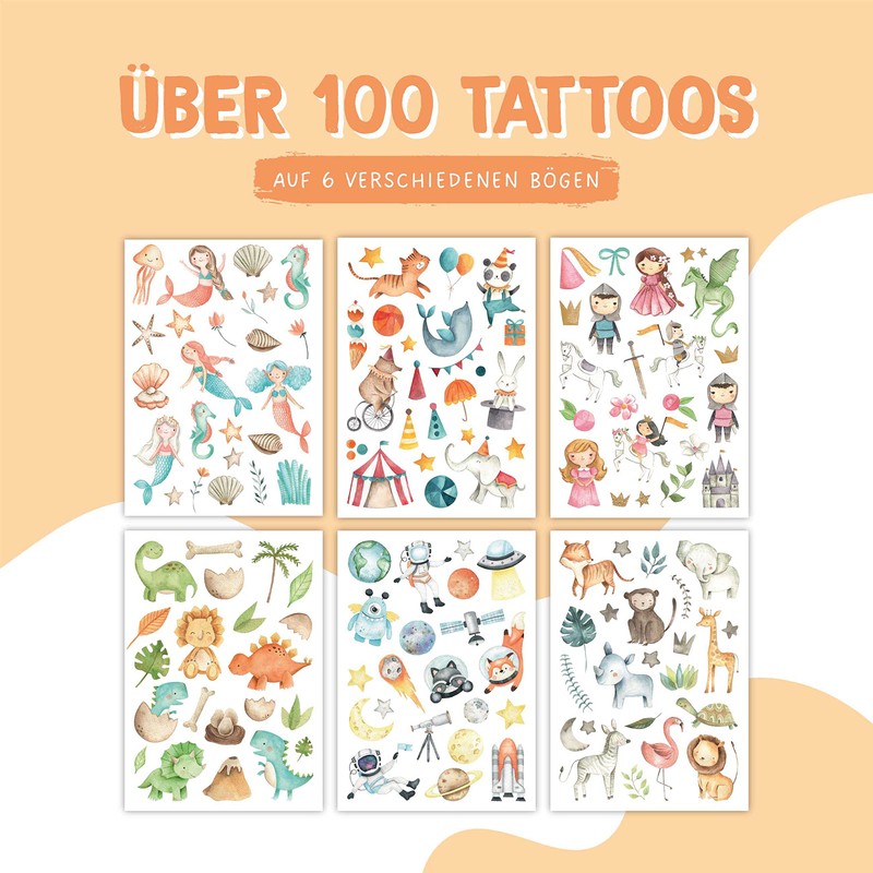 Papierdrachen Pack of 100 Children's Tattoos with Child-friendly Designs, Birthday