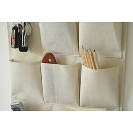 CaLeQi Linen/Cotton Fabric Wall Door Closet Hanging Storage Bag Case 7 Pockets with Hooks (7 pockets)
