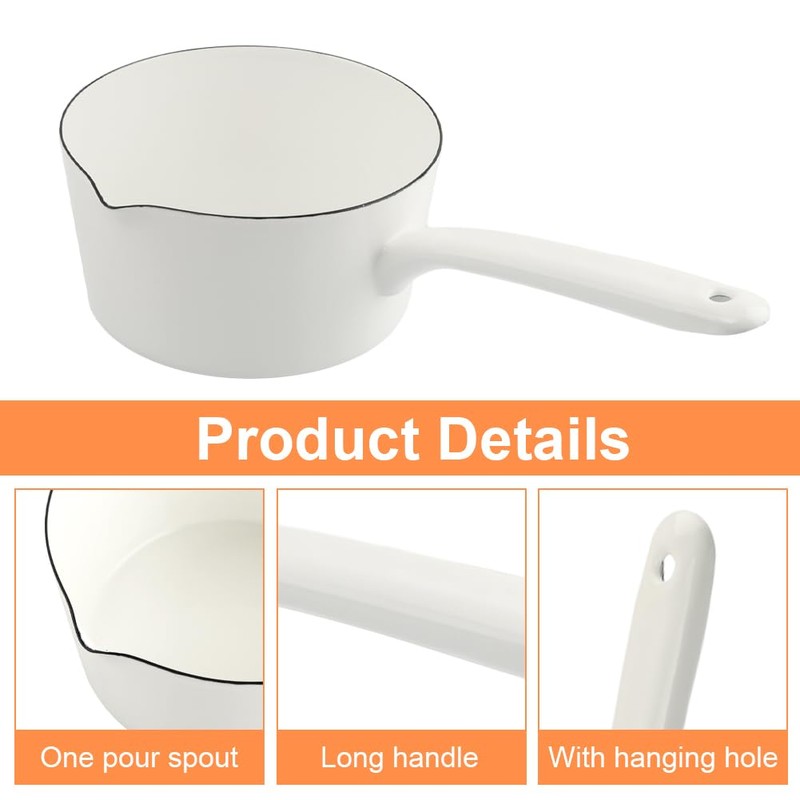 Enamel Milk Pan, 1.2L Enamel Saucepan, Mini Butter Warmer Pan