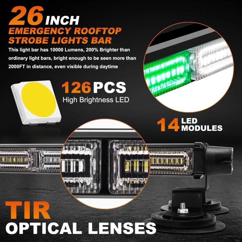 Flashing Traffic Light 26inch 126 LED Emergency Rooftop Strobe Light