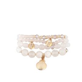 MMIUAEG Shell Starfish Bracelet Seahorse Conch Starfish Sea Shell Pearls Charm Stone Bracelet Statement Bohemian Sea Themed Beach Jewelry for Women (White J)