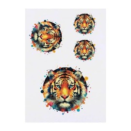 4 x 'Tiger Head' Temporary Tattoos - Water Resistant, Skin-Safe, Non-Toxic Transfers, Mixed Sizes (TO00073786)