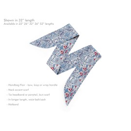 Liberty London Scarf -Choose Length - "Strawberry Thief" Blue William Morris Skinny Scarf Tie Headband, Handbag/Purse flair - Silky Tana Lawn Cotton - Choose Length
