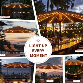 Patio Umbrella Lights 120 LED Cordless Waterproof Lights for Outdoor Umbrella Solar Powered Parasol Ambient Lighting for 7-11 Feet Backyard Pool and Beach Umbrella Décor (Warm White)