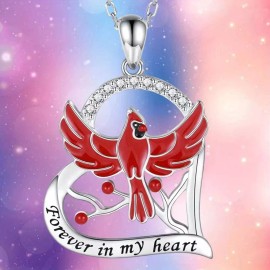 MLD Trading Silver-Plated Cardinal Pendant Necklace, "Forever in My Heart" Design