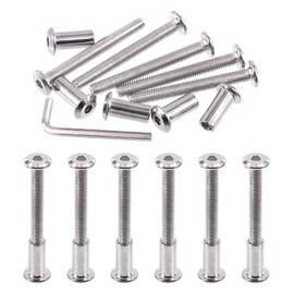 Swpeet 25Pcs M6x55mm Nickel Plated Sliver Binding Screws Hex Drive Socket Cap Bolts Barrel Nuts Assortment Kit with 1Pcs Allen Wrench, Screw Post Fit for Furniture Countsunk Belt